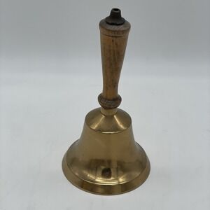 Vintage Brass School Bell with Wood Handle Cottagecore Countrycore‎